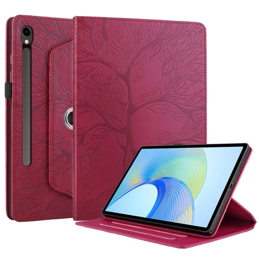 For Samsung Galaxy Tab S9 FE / S9 X510 Tree Life Embossed Rotation Leather Smart Tablet Case(Red) by buy2fix