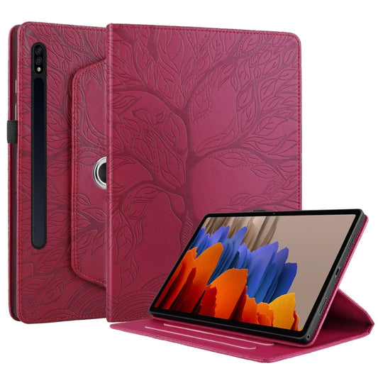 For Samsung Galaxy Tab S10 / S8 / S7 Tree Life Embossed Rotation Leather Tablet Case(Red) by buy2fix