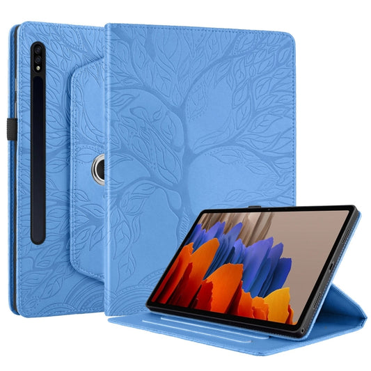 For Samsung Galaxy Tab S10 / S8 / S7 Tree Life Embossed Rotation Leather Tablet Case(Blue) by buy2fix