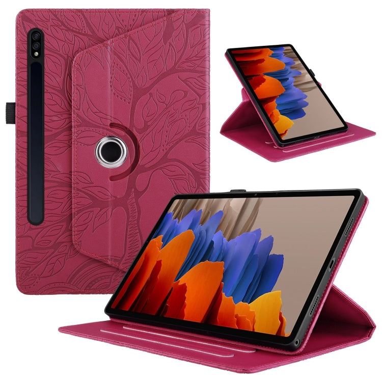 For Samsung Galaxy Tab S10+ / S9+ / S8+ Tree Life Embossed Rotation Leather Tablet Case(Red) - Tab A7 Lite T220 / T225 by buy2fix | Online Shopping UK | buy2fix