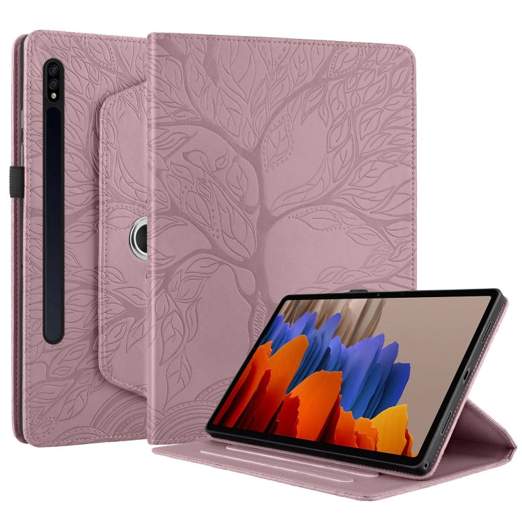 For Samsung Galaxy Tab S9+ / S8+ / S7+ Tree Life Embossed Rotation Leather Tablet Case(Rose Gold) - Tab A7 Lite T220 / T225 by buy2fix | Online Shopping UK | buy2fix