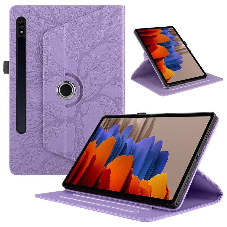 For Samsung Galaxy Tab S9+ / S8+ / S7+ Tree Life Embossed Rotation Leather Tablet Case(Purple) - Tab A7 Lite T220 / T225 by buy2fix | Online Shopping UK | buy2fix