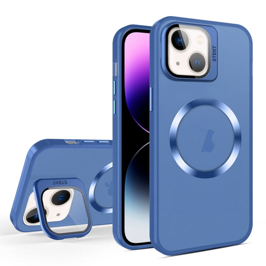 For iPhone 14 Plus Skin Feel CD Texture MagSafe Lens Holder Phone Case(Royal Blue) - iPhone 14 Plus Cases by buy2fix | Online Shopping UK | buy2fix