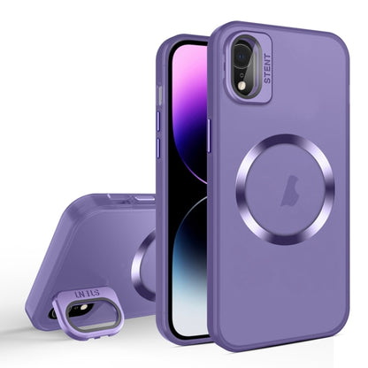 For iPhone XR Skin Feel CD Texture MagSafe Lens Holder Phone Case(Dark Purple) - More iPhone Cases by buy2fix | Online Shopping UK | buy2fix