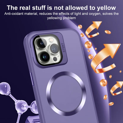 For iPhone 14 Skin Feel CD Texture MagSafe Lens Holder Phone Case(Dark Purple) - iPhone 14 Cases by buy2fix | Online Shopping UK | buy2fix