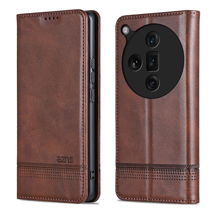 For OPPO Find X7 Ultra AZNS Magnetic Calf Texture Flip Leather Phone Case(Dark Brown) - Find X7 Ultra Cases by AZNS | Online Shopping UK | buy2fix