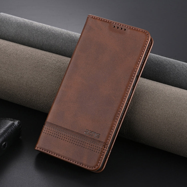 For OPPO Reno12 Global AZNS Magnetic Calf Texture Flip Leather Phone Case(Dark Brown) by AZNS