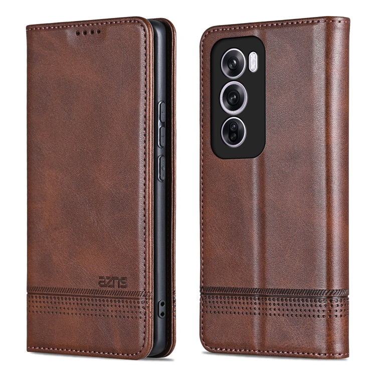 For OPPO Reno12 Global AZNS Magnetic Calf Texture Flip Leather Phone Case(Dark Brown) by AZNS