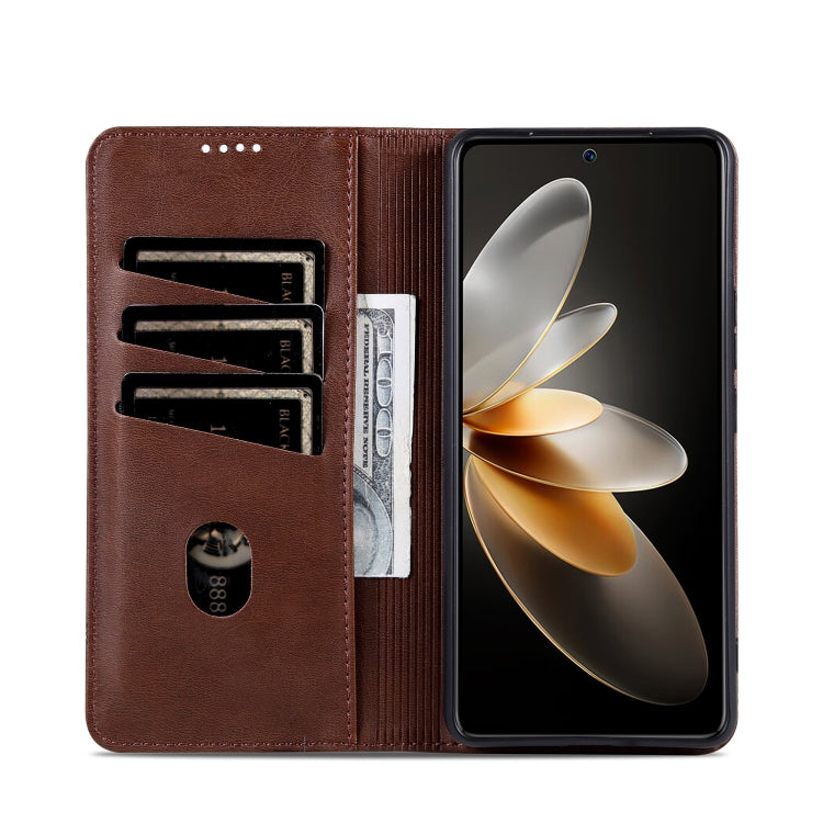 For OPPO Reno12 Global AZNS Magnetic Calf Texture Flip Leather Phone Case(Dark Brown) by AZNS