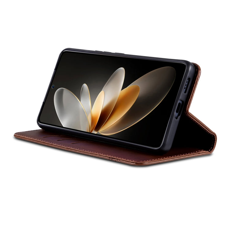 For OPPO Reno12 Global AZNS Magnetic Calf Texture Flip Leather Phone Case(Dark Brown) by AZNS