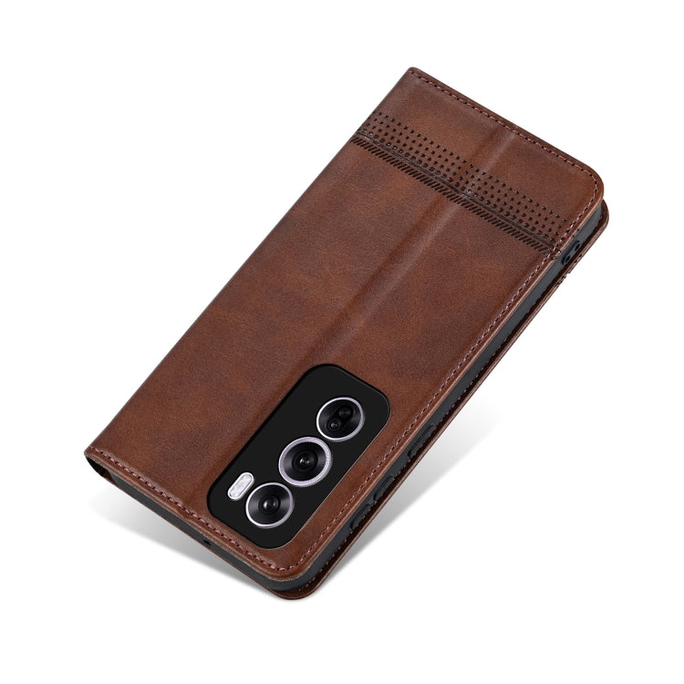 For OPPO Reno12 Global AZNS Magnetic Calf Texture Flip Leather Phone Case(Dark Brown) by AZNS