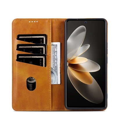 For OPPO Reno12 Global AZNS Magnetic Calf Texture Flip Leather Phone Case(Light Brown) - Reno12 Cases by AZNS | Online Shopping UK | buy2fix