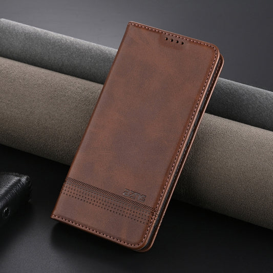 For OPPO Reno12 F 4G AZNS Magnetic Calf Texture Flip Leather Phone Case(Dark Brown) by AZNS