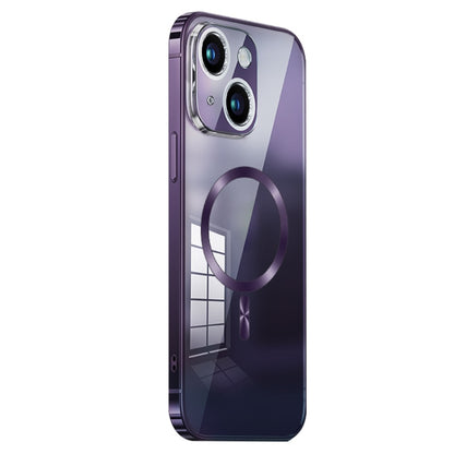 For iPhone 14 MagSafe Magnetic Stainless Steel Frame Transparent TPU Phone Case(Dark Purple) - iPhone 14 Cases by buy2fix | Online Shopping UK | buy2fix