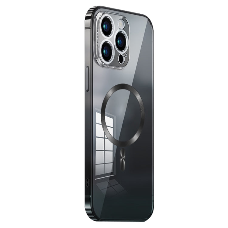 For iPhone 14 Pro Max MagSafe Magnetic Stainless Steel Frame Transparent TPU Phone Case(Black) - iPhone 14 Pro Max Cases by buy2fix | Online Shopping UK | buy2fix