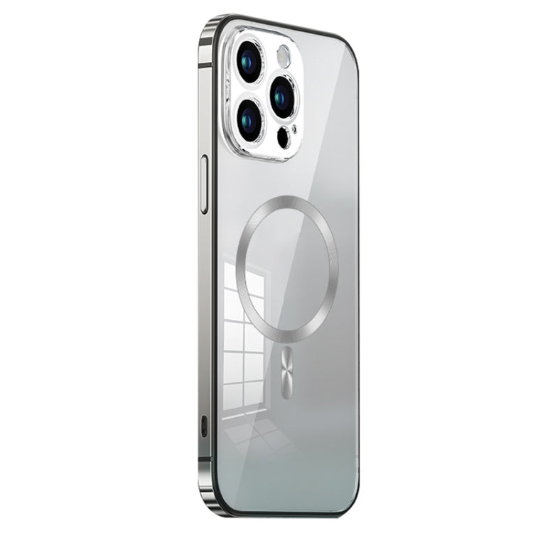 For iPhone 14 Pro Max MagSafe Magnetic Stainless Steel Frame Transparent TPU Phone Case(Silver) - iPhone 14 Pro Max Cases by buy2fix | Online Shopping UK | buy2fix