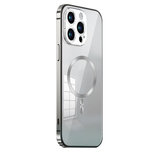 For iPhone 13 Pro MagSafe Magnetic Stainless Steel Frame Transparent TPU Phone Case(Silver) - iPhone 13 Pro Cases by buy2fix | Online Shopping UK | buy2fix