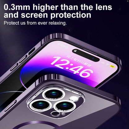 For iPhone 14 MagSafe Magnetic Stainless Steel Frame Transparent TPU Phone Case(Dark Purple) - iPhone 14 Cases by buy2fix | Online Shopping UK | buy2fix