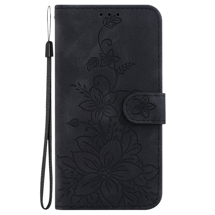 For Google Pixel 9 Pro Lily Embossed Leather Phone Case(Black) - Google Cases by buy2fix | Online Shopping UK | buy2fix