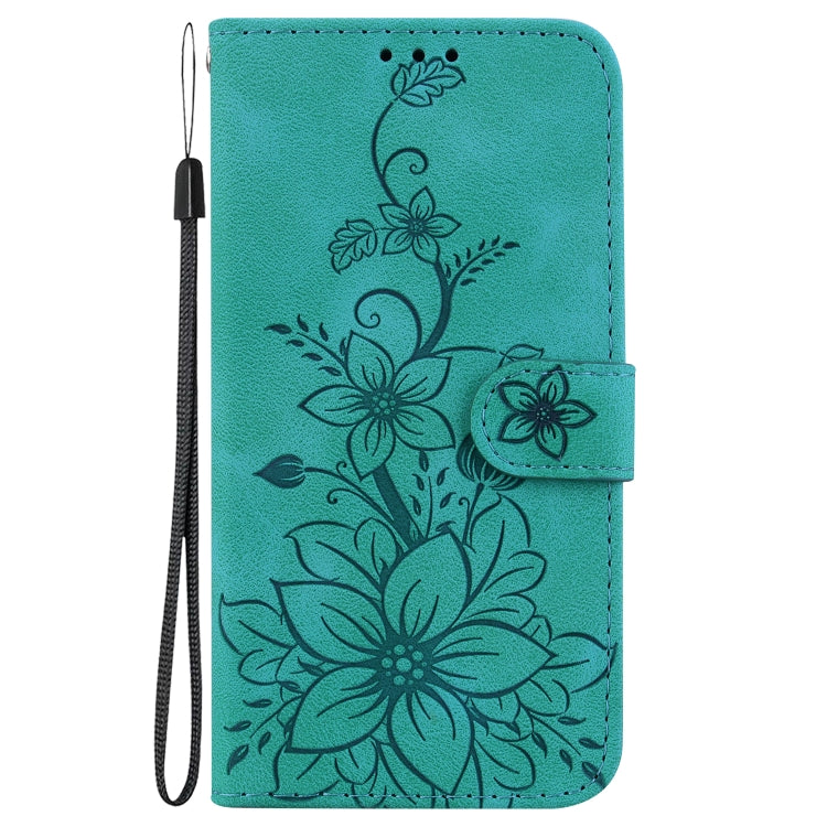 For Google Pixel 9 Lily Embossed Leather Phone Case(Green) - Google Cases by buy2fix | Online Shopping UK | buy2fix