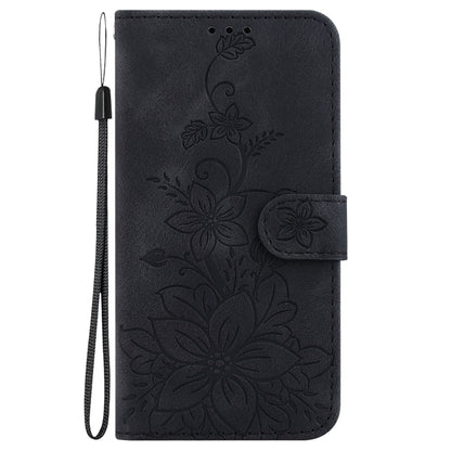 For Google Pixel 9 Lily Embossed Leather Phone Case(Black) - Google Cases by buy2fix | Online Shopping UK | buy2fix