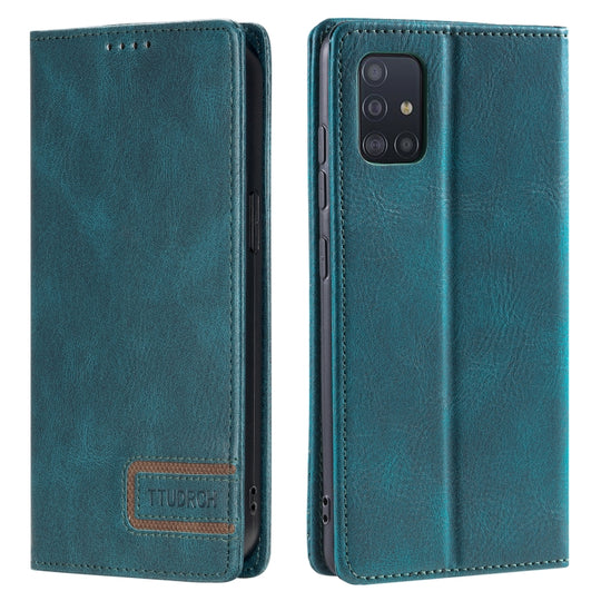 For Samsung Galaxy A51 / M40s 4G TTUDRCH RFID Retro Texture Magnetic Leather Phone Case(Greem)