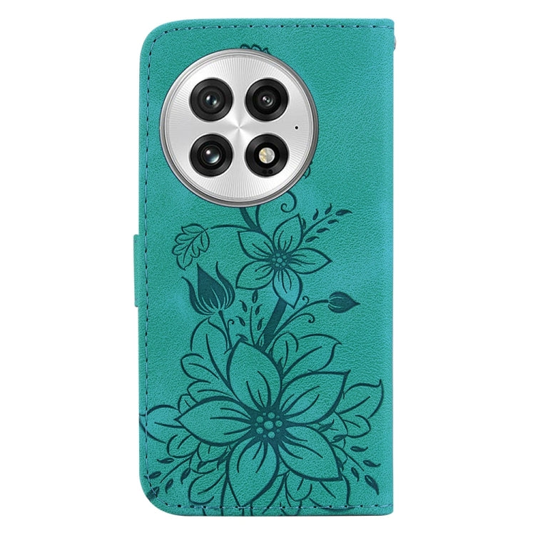 For OnePlus 13 Lily Embossed Leather Phone Case(Green) by buy2fix