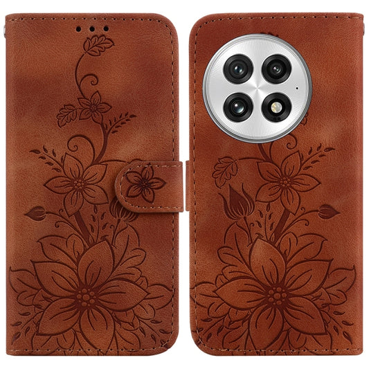 For OnePlus 13 Lily Embossed Leather Phone Case(Brown) by buy2fix