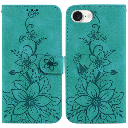 For iPhone SE 2024 Lily Embossed Leather Phone Case(Green) - More iPhone Cases by buy2fix | Online Shopping UK | buy2fix