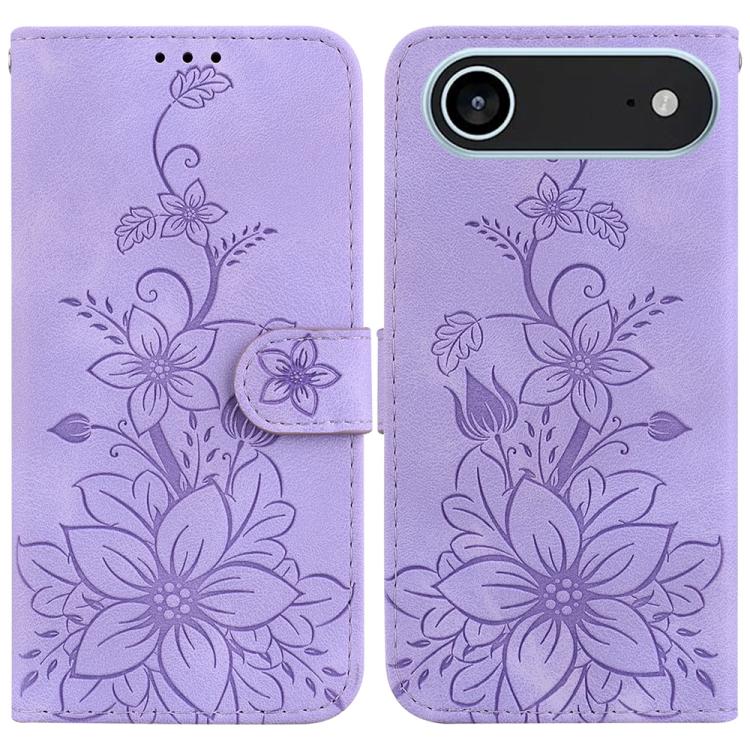 For iPhone Air Lily Embossed Leather Phone Case(Purple) - iPhone Air Cases by buy2fix | Online Shopping UK | buy2fix