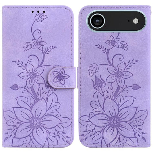For iPhone Air Lily Embossed Leather Phone Case(Purple) - iPhone Air Cases by buy2fix | Online Shopping UK | buy2fix