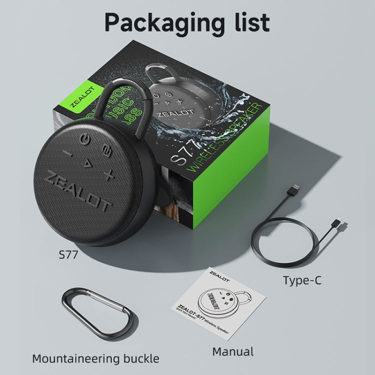 Zealot S77 IPX7 Waterproof Portable Wireless Bluetooth Speaker(Black) - Waterproof Speaker by ZEALOT | Online Shopping UK | buy2fix