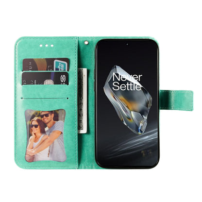 For OnePlus 12 Seven-petal Flowers Embossing Leather Phone Case(Green) - OnePlus Cases by buy2fix | Online Shopping UK | buy2fix