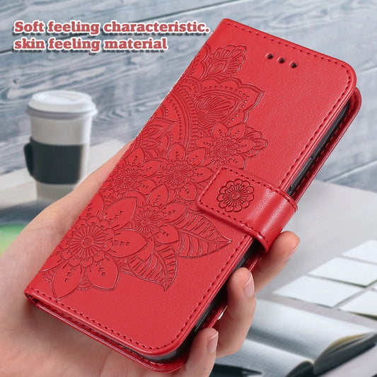 For OnePlus 12 Seven-petal Flowers Embossing Leather Phone Case(Red) by buy2fix