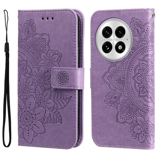 For OnePlus 13 Seven-petal Flowers Embossing Leather Phone Case(Light Purple)