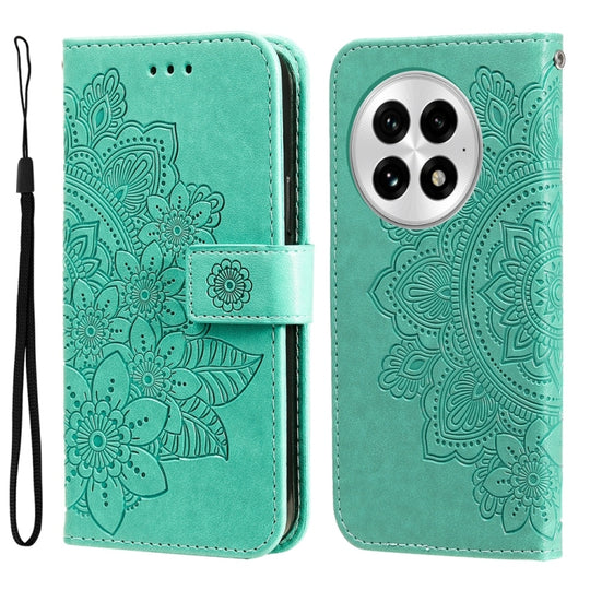 For OnePlus 13 Seven-petal Flowers Embossing Leather Phone Case(Green)