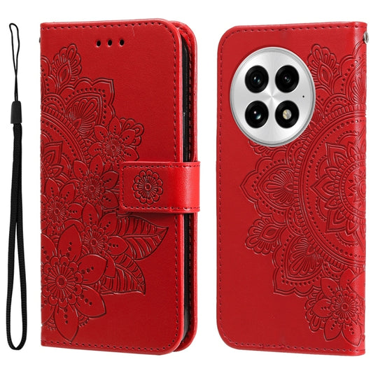 For OnePlus 13 Seven-petal Flowers Embossing Leather Phone Case(Red)