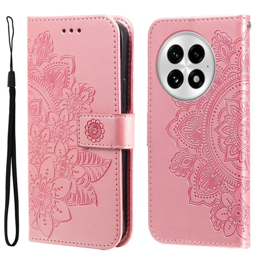 For OnePlus 13 Seven-petal Flowers Embossing Leather Phone Case(Rose Gold)