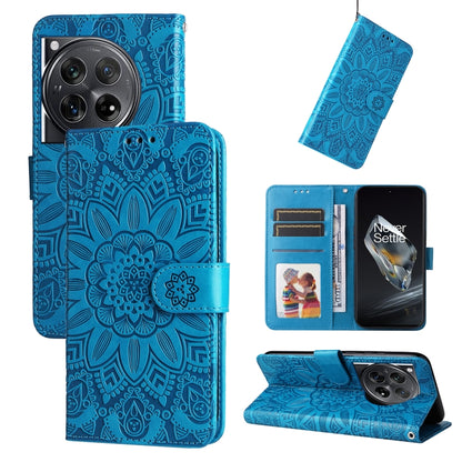 For OnePlus 12 Embossed Sunflower Leather Phone Case(Blue) by buy2fix