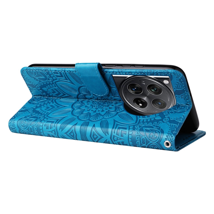 For OnePlus 12 Embossed Sunflower Leather Phone Case(Blue) by buy2fix