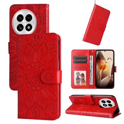 For OnePlus 13 Embossed Sunflower Leather Phone Case(Red) by buy2fix