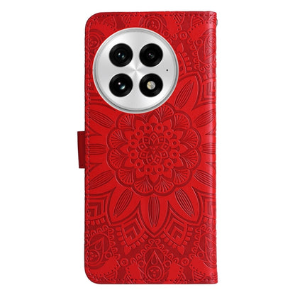 For OnePlus 13 Embossed Sunflower Leather Phone Case(Red) by buy2fix
