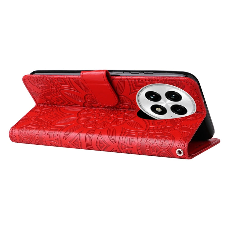 For OnePlus 13 Embossed Sunflower Leather Phone Case(Red) by buy2fix