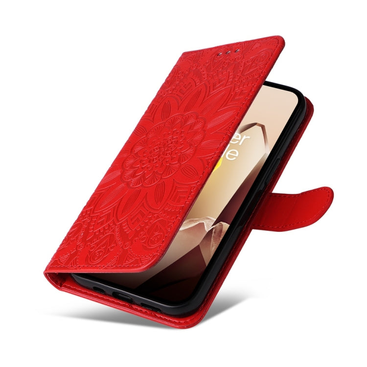 For OnePlus 13 Embossed Sunflower Leather Phone Case(Red) by buy2fix