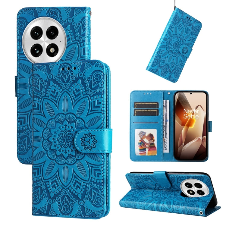 For OnePlus 13 Embossed Sunflower Leather Phone Case(Blue) by buy2fix