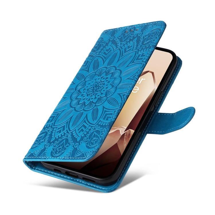 For OnePlus 13 Embossed Sunflower Leather Phone Case(Blue) by buy2fix