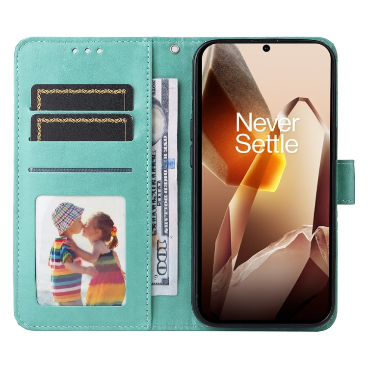 For OnePlus 13 Embossed Sunflower Leather Phone Case(Green) by buy2fix