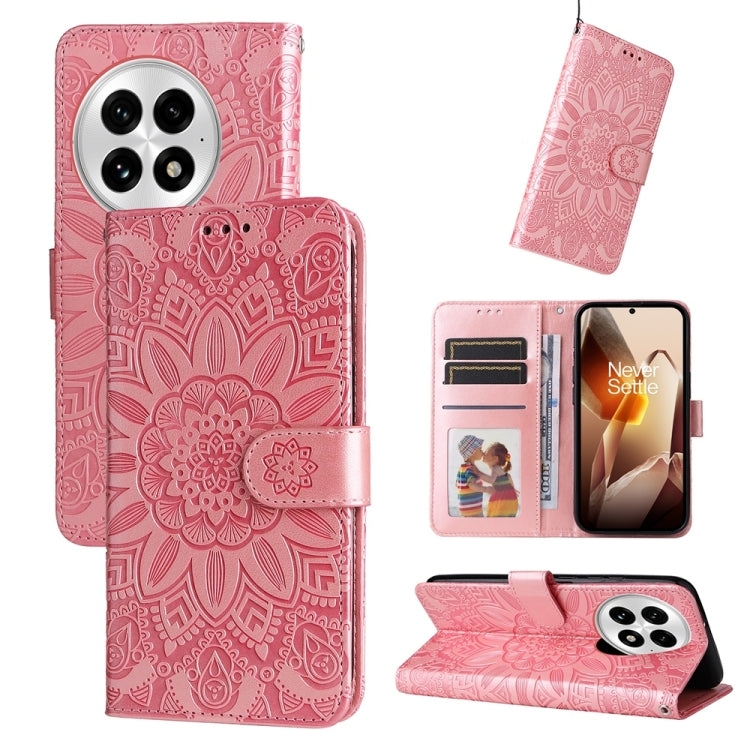 For OnePlus 13 Embossed Sunflower Leather Phone Case(Rose Gold) by buy2fix