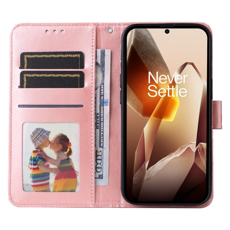 For OnePlus 13 Embossed Sunflower Leather Phone Case(Rose Gold) by buy2fix