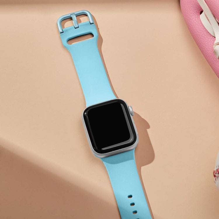 For Apple Watch SE 2022 44mm Pin Buckle Silicone Watch Band(Light Blue) by buy2fix